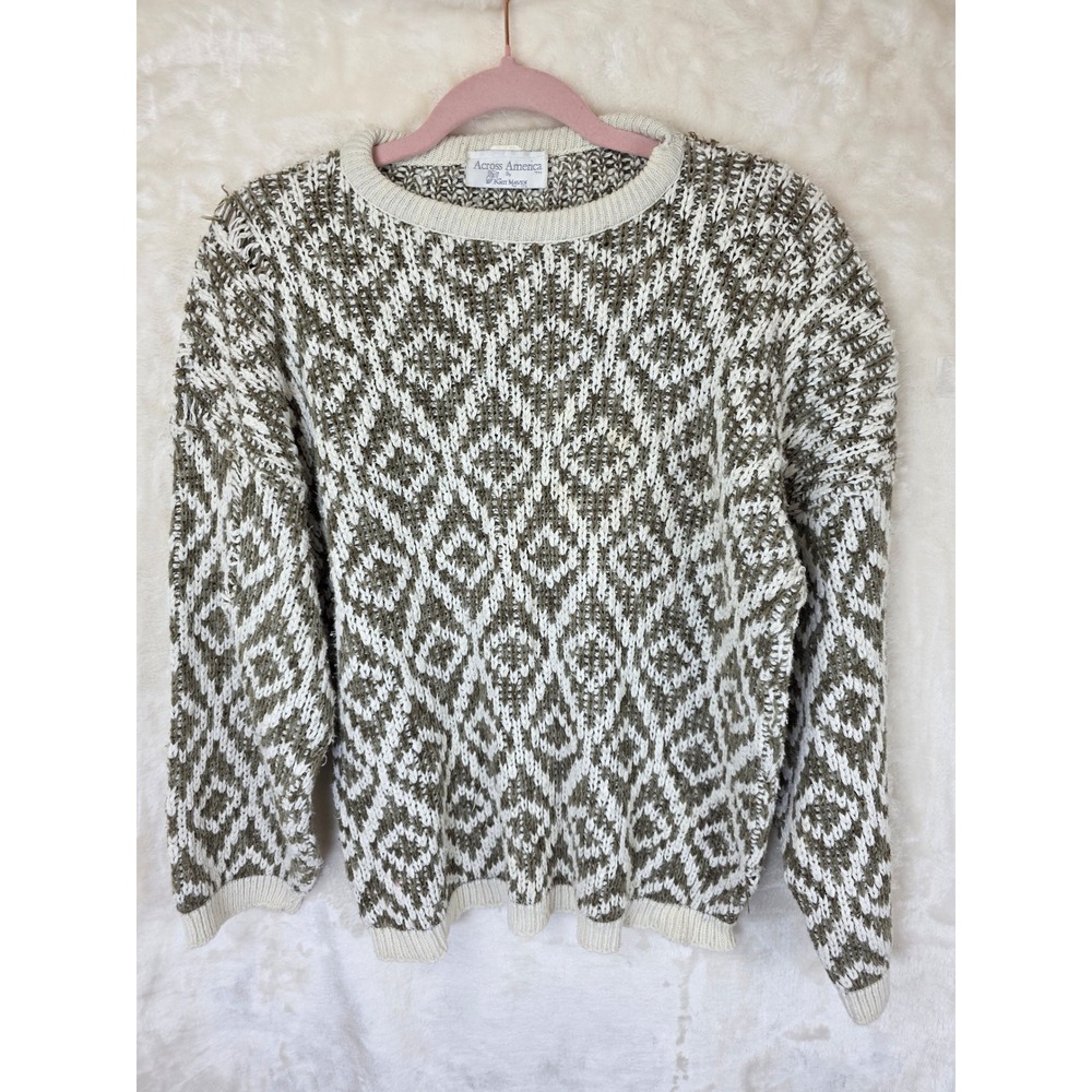 Across‎ America by Knit Maven Womens Geometric Diamond Knit Crewneck Sweater